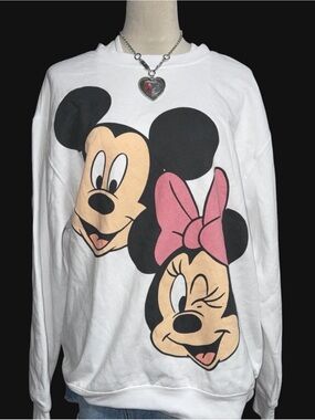 Disney White Sweatshirt with Mickey & Minnie Graphic - Pink Bow